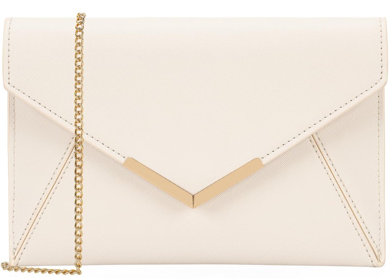 DEXMAY DM Dexmay Women Envelope Clutch Handbag Medium Saffiano Leather Foldover Clutch Purse Ivory - Image 1